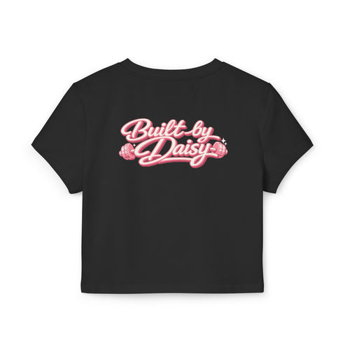 Built by Daisy Crop Tee — Women's Pink Retro Graphic Baby T-Shirt