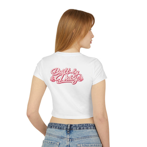 Built by Daisy Crop Tee — Women's Pink Retro Graphic Baby T-Shirt