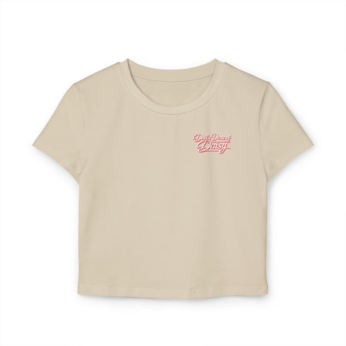 Built by Daisy Crop Tee — Women's Pink Retro Graphic Baby T-Shirt