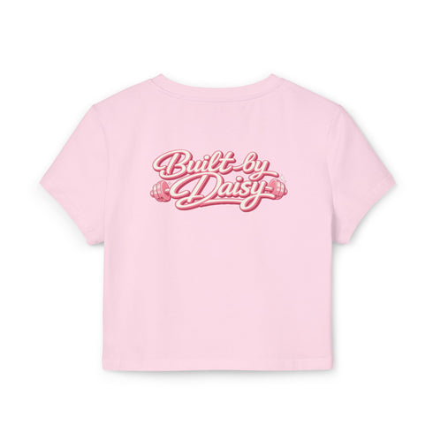 Built by Daisy Crop Tee — Women's Pink Retro Graphic Baby T-Shirt