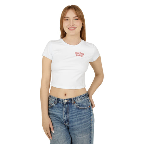 Built by Daisy Crop Tee — Women's Pink Retro Graphic Baby T-Shirt