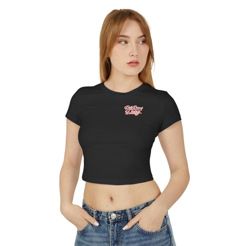 Built by Daisy Crop Tee — Women's Pink Retro Graphic Baby T-Shirt