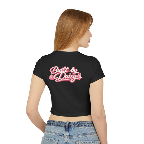 Built by Daisy Crop Tee — Women's Pink Retro Graphic Baby T-Shirt