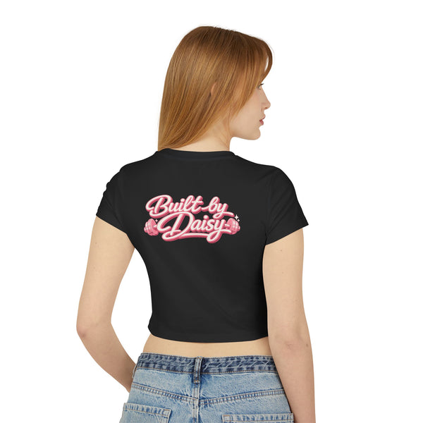 Built by Daisy Crop Tee — Women's Pink Retro Graphic Baby T-Shirt