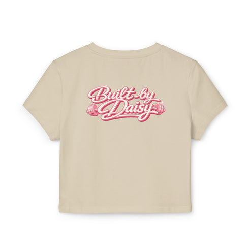 Built by Daisy Crop Tee — Women's Pink Retro Graphic Baby T-Shirt