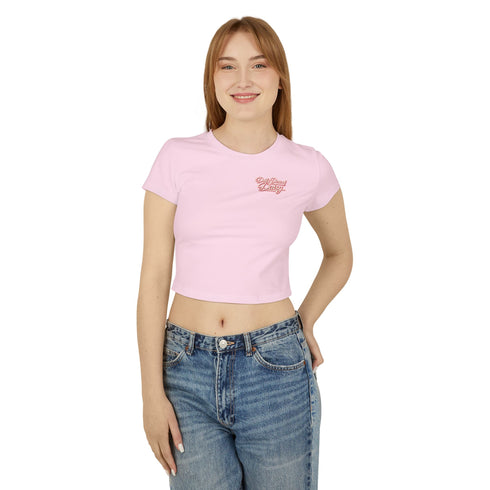 Built by Daisy Crop Tee — Women's Pink Retro Graphic Baby T-Shirt