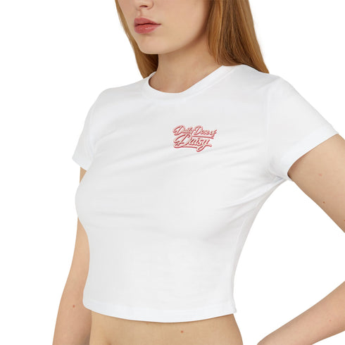 Built by Daisy Crop Tee — Women's Pink Retro Graphic Baby T-Shirt