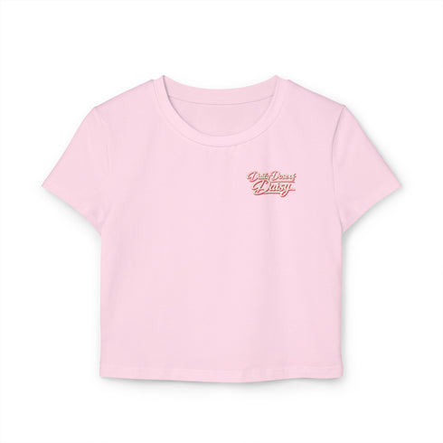 Built by Daisy Crop Tee — Women's Pink Retro Graphic Baby T-Shirt