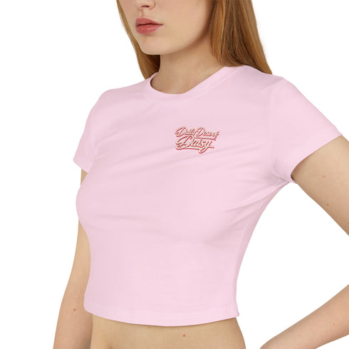 Built by Daisy Crop Tee — Women's Pink Retro Graphic Baby T-Shirt